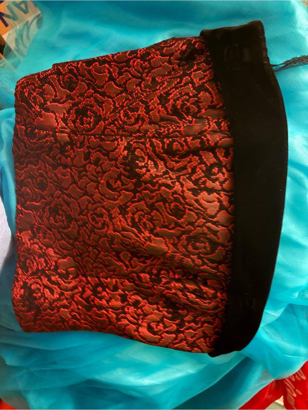 Red and Black Floral Brocade halter to